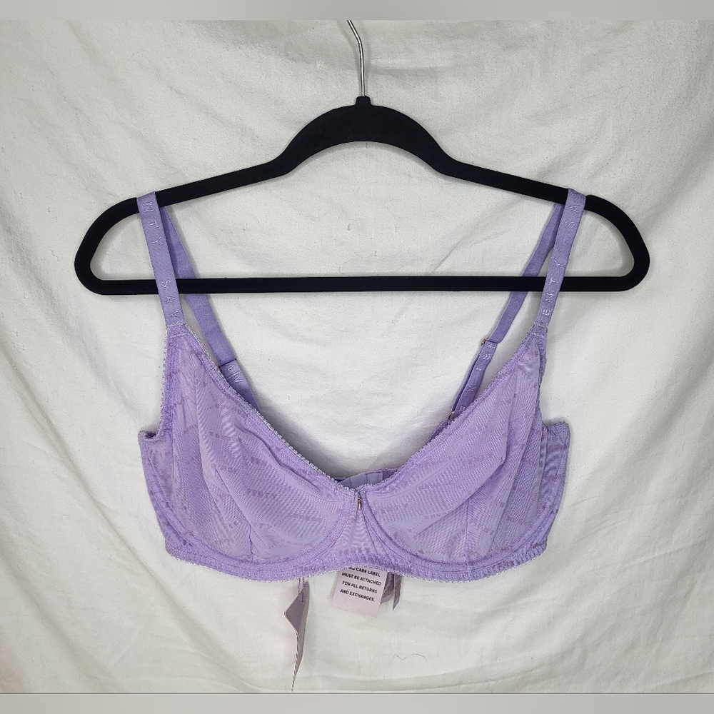 NEW Savage X Fenty Flocked Logo Unlined Demi Bra Size 36DDD/F Purple Lavender